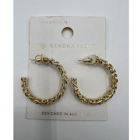 Kendra Scott Medium Hoop Earrings 14K Gold Over Brass Signed NEW - Picture 2 of 7